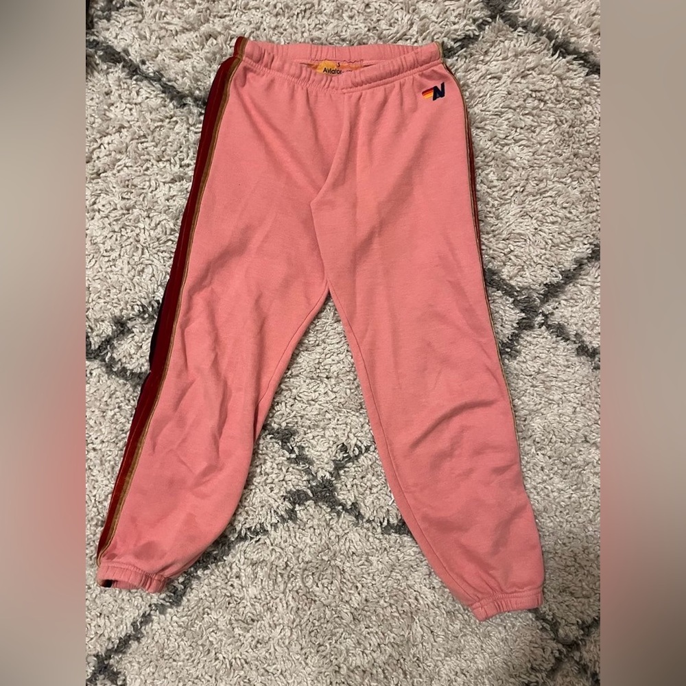 Pink velvet 5 striped Aviator Nation sweatpants
